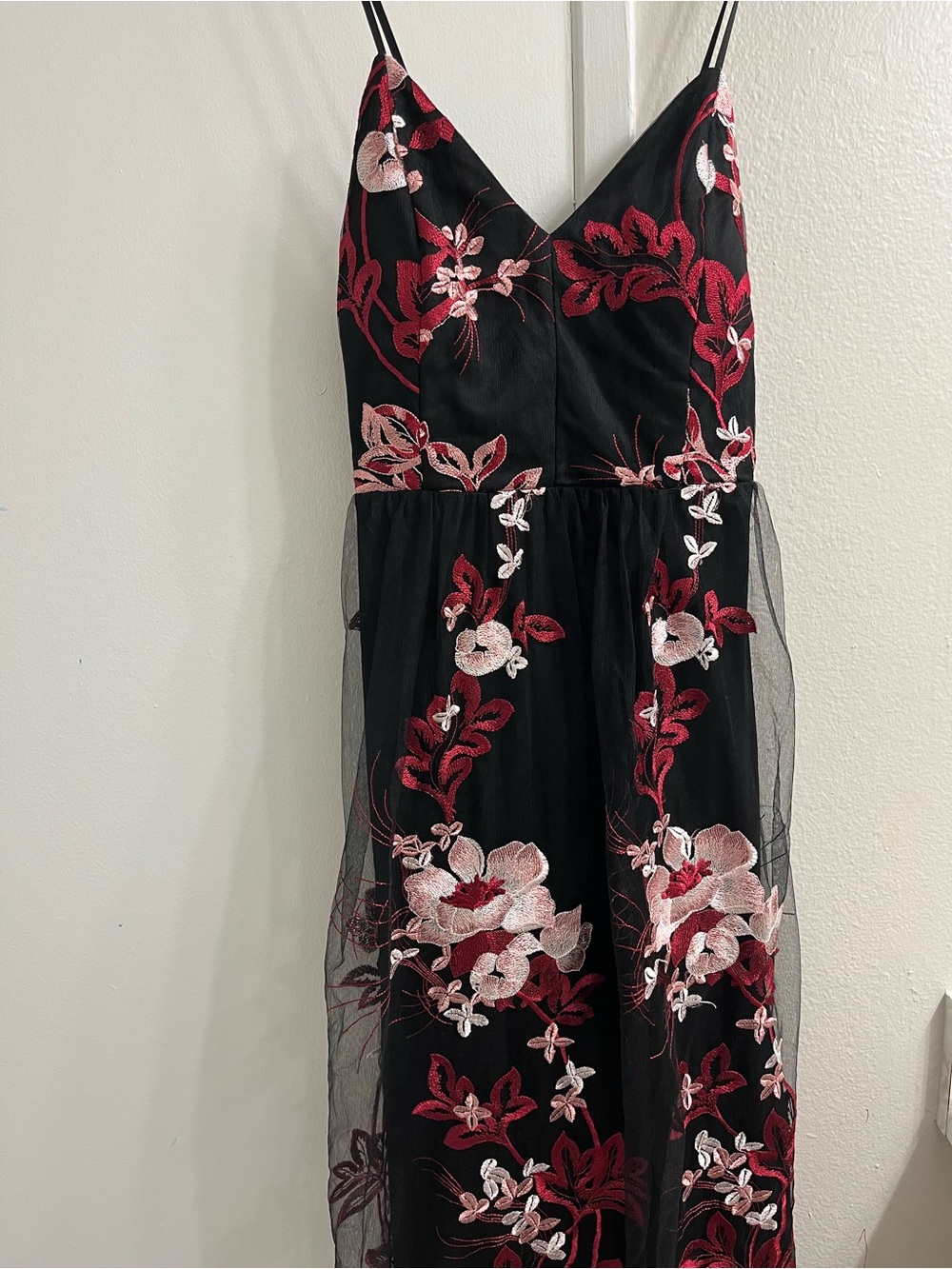 Windsor Black Maxi Dress with Red and Pink Floral Embroidery - Picture 2 of 6